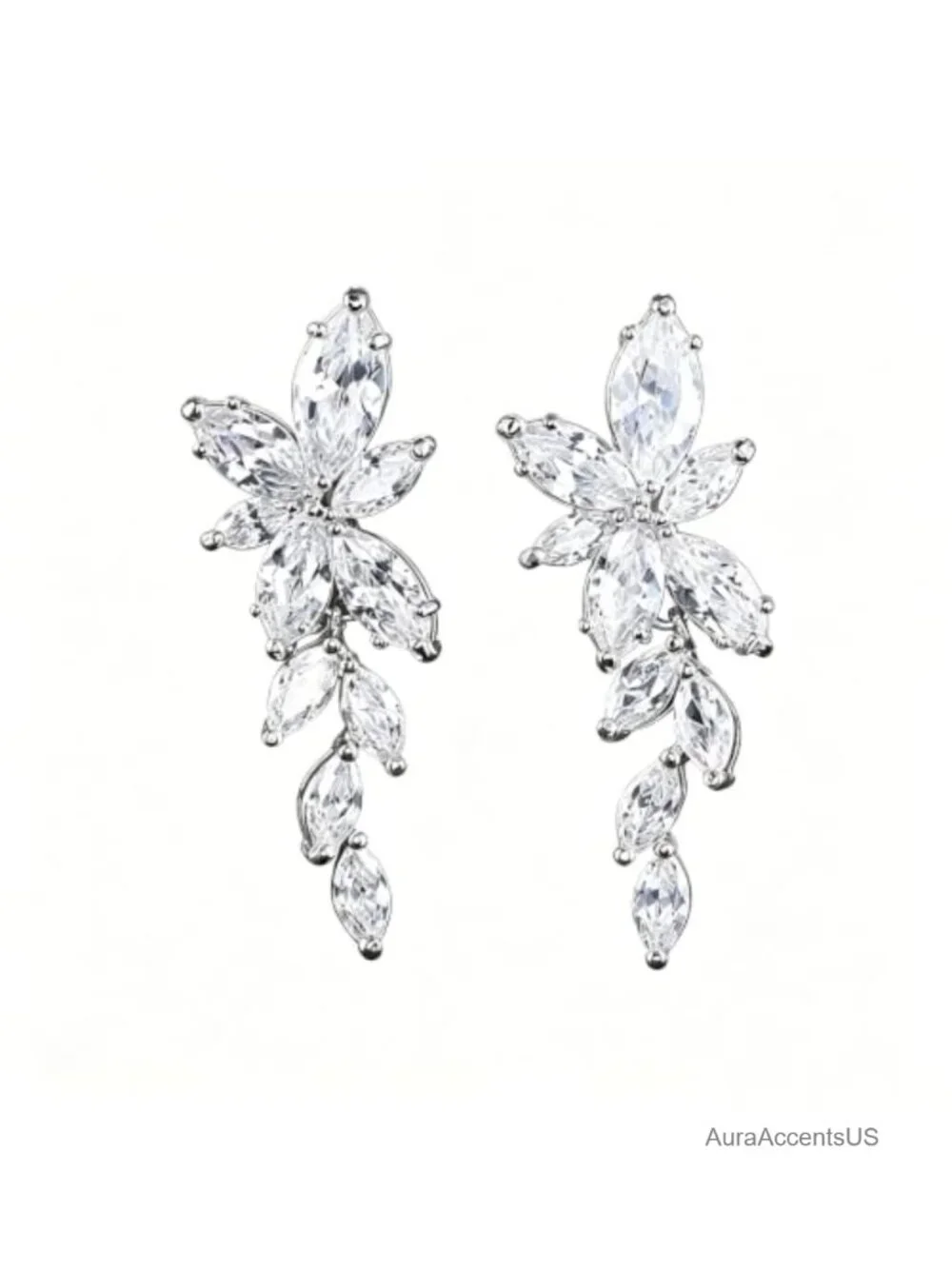 Silver Drop Dangle Earrings, CZ Rhinestone Crystal Bridal Wedding Promise